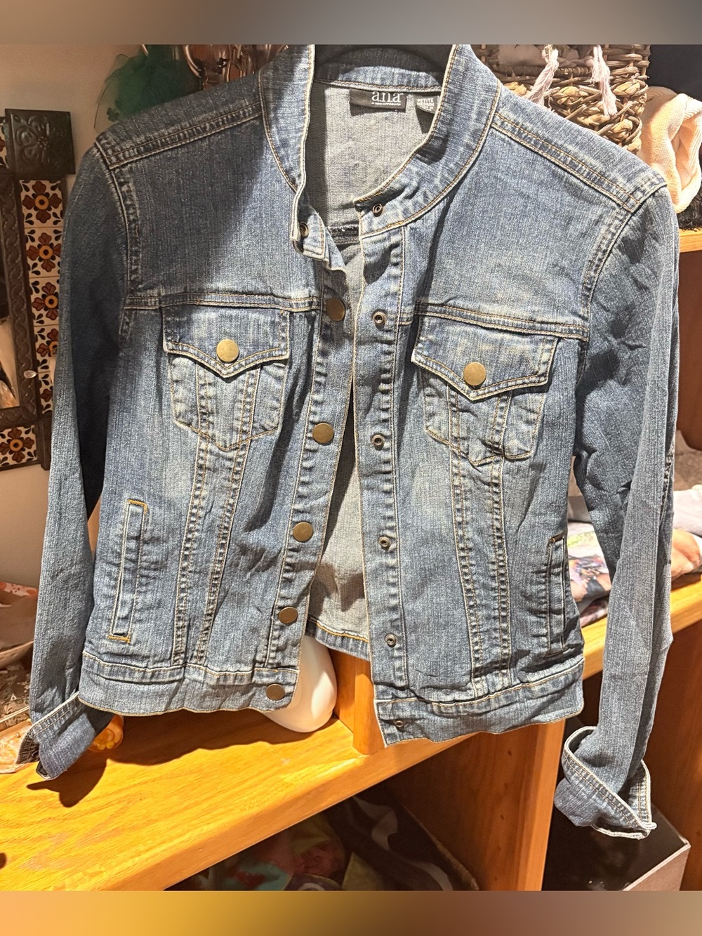 EUC a.n.a. Mandarin Collar Denim Jacket - Petite Medium Flawless